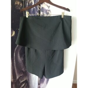 Leith Off the Shoulder Solid Black Shorts Romper Size‎ L